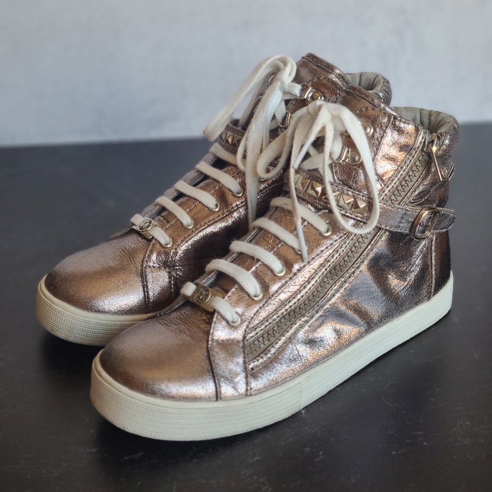 Michael Kors Glam Studded Metallic Leather High-Top Sneaker